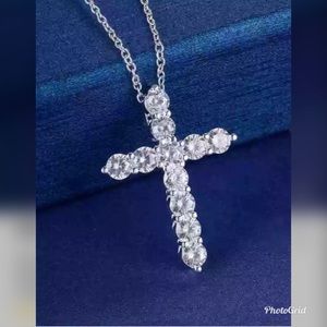 silver necklace women Cross CZ crystal Zircon